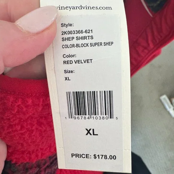 Vineyard Vines | Red Plaid Color-Block Super Shep Half-Zip Teddy Fleece Pullover - Picture 7 of 7